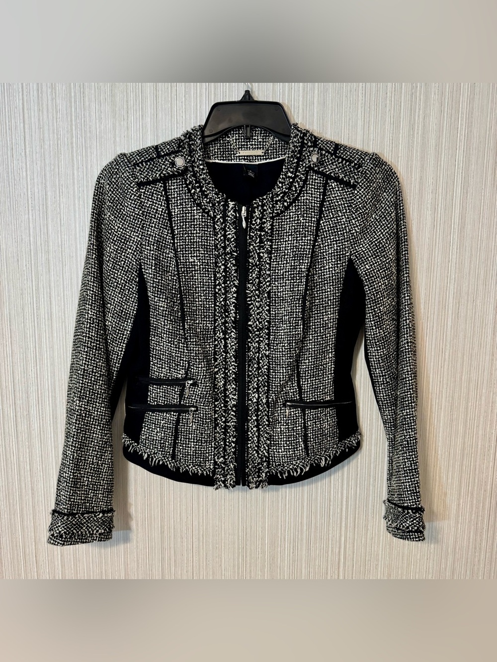 WHBM White House Black Market Metallic Tweed Fringe Luxury Blazer Size 8